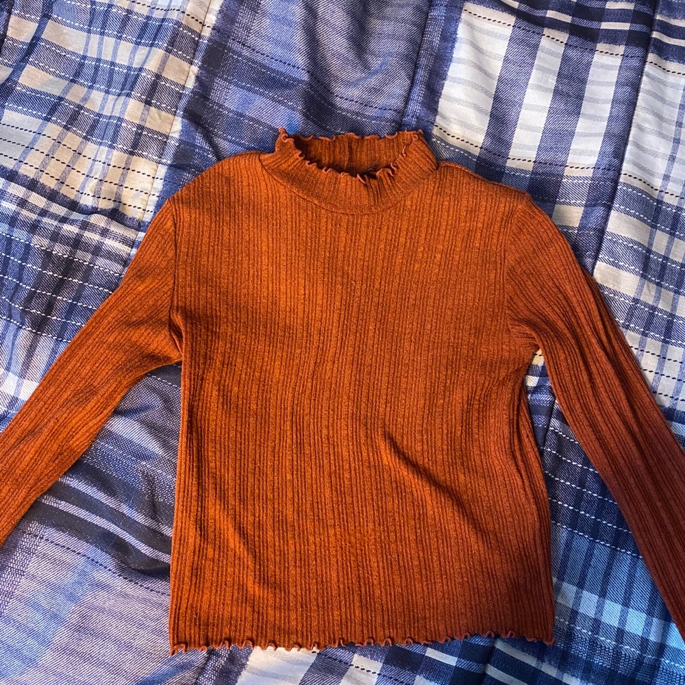 Forever 21 Ribbed Lettuce Turtleneck Shirt